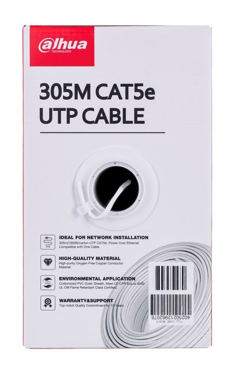 Kabel sieciowy DAHUA drut, 100% miedź PFM920I-5EUN (UTP; 305m; kat. 5e;)