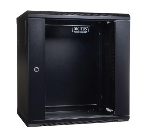 DIGITUS Szafa sieciowa wisząca 19" 12U rack 600x450, drzwi szyba, czarny, niedzielona, niezłożona, 60kg