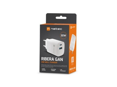 NATEC NATEC ŁADOWARKA RIBERA GAN 1X USB-A + 1X USB-C 30W BIAŁA NUC-2140
