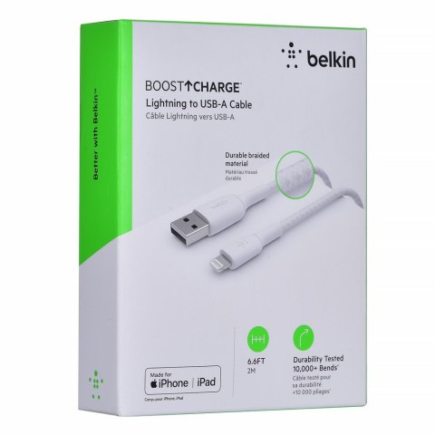Belkin Kabel Belkin BoostCharge Braided Lightning to USB-A Cable 2m oplot White