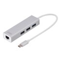 HUB 3-portowy USB Typ C 3.0 HighSpeed z LANGigabit LAN adapter, aluminium