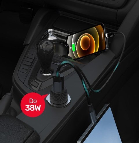 UNITEK UNITEK ŁADOWARKA SAMOCHODOWA 38W, USB-A USB-C, QC3.0, P1400A