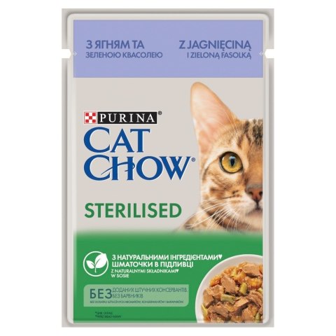 PURINA NESTLE Purina Cat Chow Sterilised z jagnięciną i zieloną fasolką w sosie - mokra karma dla kota - 85 g