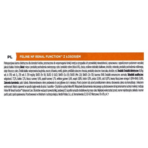 PURINA NESTLE PURINA PVD Feline NF Renal Function ST/OX Łosoś - mokra karma dla kota - 10x85 g