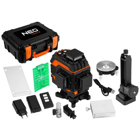 NEO TOOLS Laser 3D, 12 linii, zielony, walizka, tarcza celownicza, magnetyczny uchwyt, ładowarka