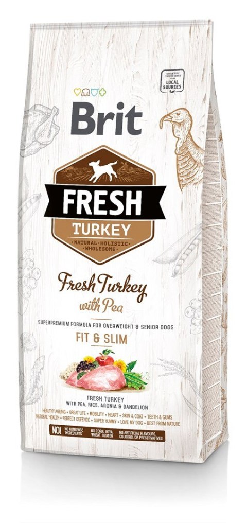 Brit BRIT Fresh Turkey & Pea fit & slim - sucha karma z indykiem dla psów o niskiej aktywności i z nadwagą - 12 kg