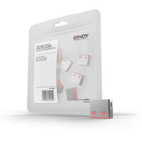 LINDY Lindy 40460 bloker portów Blokada portu USB Typu-A Różowy Kopolimer akrylonitrylo-butadieno-styrenowy (ABS) 10 szt.