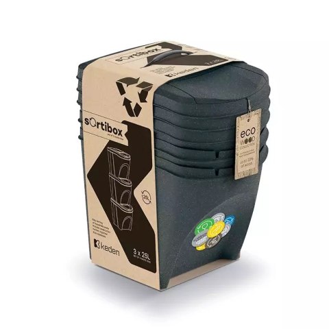 Prosperplast KEDEN KOSZ NA ŚMIECI SORTIBOX 25L SET 3 - ANTRACYT ECO WOOD