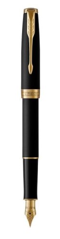 PARKER Pióro wieczne Parker Sonnet Matte Juodas Medium Nib Lacquer Gold Finish Trim Gift Boxed