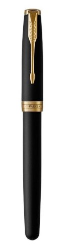 PARKER Pióro wieczne Parker Sonnet Matte Juodas Medium Nib Lacquer Gold Finish Trim Gift Boxed