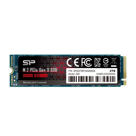 Silicon Power Dysk SSD Silicon Power A80 2TB M.2 PCIe NVMe Gen3x4 TLC 3400/3000 MB/s (SP002TBP34A80M28)