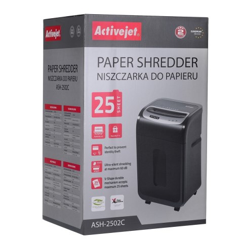 Activejet Niszczarka Activejet ASH-2502C, P-4, 28 l, ścinki 4x40 mm, czarna