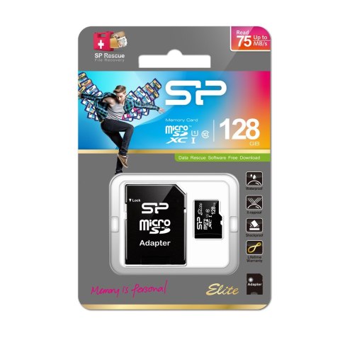 Silicon Power Karta pamięci Silicon Power microSDXC Elite 128GB CL10 UHS-1 (U1) + ADAPTER microSD-SD (SP128GBSTXBU1V10SP)