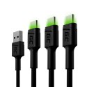 Green Cell GREEN CELL ZESTAW KABLI KABGCSET03 3X KABEL GC RAY USB - USB-C 30CM, ZIELONY LED