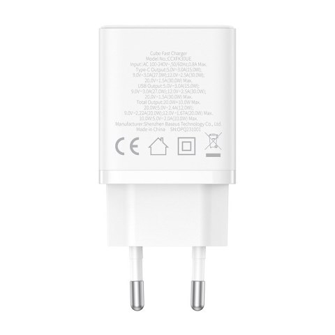 Baseus Ładowarka sieciowa Baseus Cube C+U 30W EU (moon white)