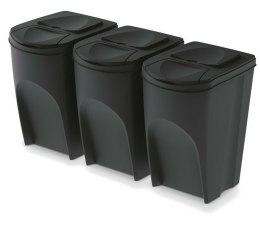 Prosperplast KEDEN KOSZ NA ŚMIECI SORTIBOX 35L SET 3 - CZARNY RECYKLING