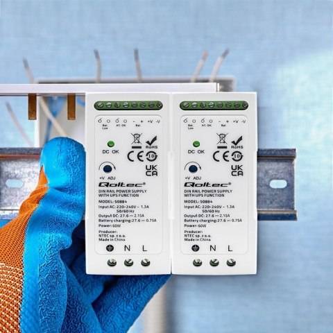 Qoltec QOLTEC ZASILACZ NA SZYNĘ DIN Z FUNKCJĄ UPS | 60W