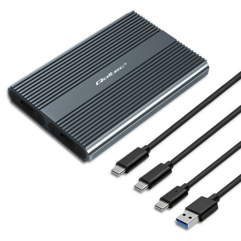 Qoltec Qoltec Obudowa | kieszeń na dysk M.2 SSD | SATA | NVMe | USB-C | DUAL 2 x 2TB