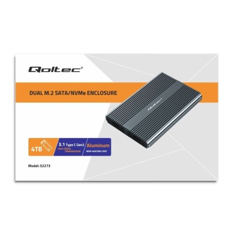 Qoltec Qoltec Obudowa | kieszeń na dysk M.2 SSD | SATA | NVMe | USB-C | DUAL 2 x 2TB