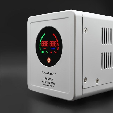 Qoltec QOLTEC ZASILACZ AWARYJNY PURE SINE WAVE UPS | 500VA | 350W | STAŁA FAZA | SZARY