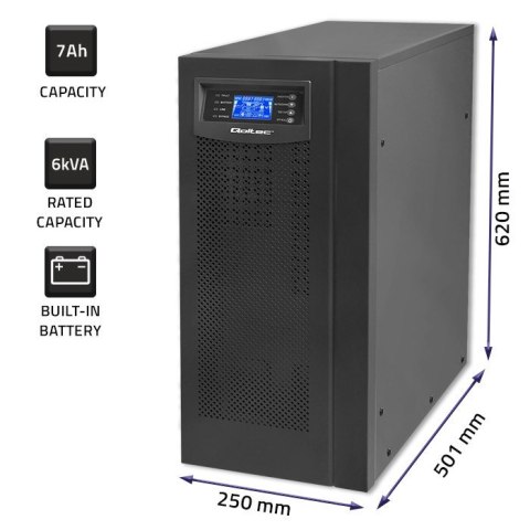 Qoltec QOLTEC ZASILACZ AWARYJNY UPS ON-LINE | PURE SINE WAVE | 6KVA | 4.8KW | LCD | USB