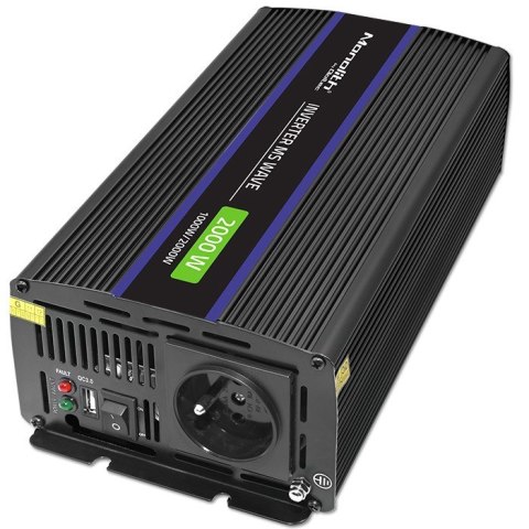 Qoltec Qoltec Przetwornica napięcia Monolith 2000 MS Wave | 12V na 230V | 1000/2000W | USB