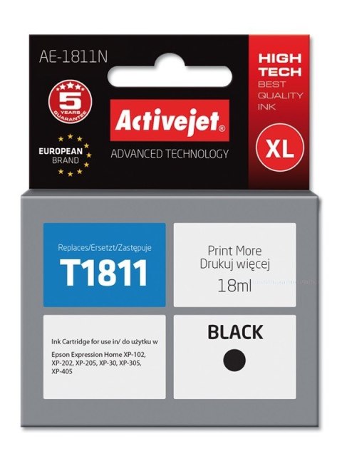 Activejet Activejet AE-1811N Tusz (zamiennik Epson 18XL T1811; Supreme; 18 ml; czarny)