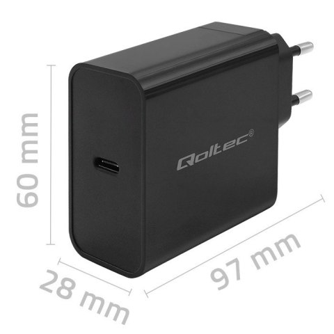 Qoltec QOLTEC ŁADOWARKA SUPER QUICK PD | 1XUSB-C | 65W | 5-20V | 3-3.25A | CZARNA