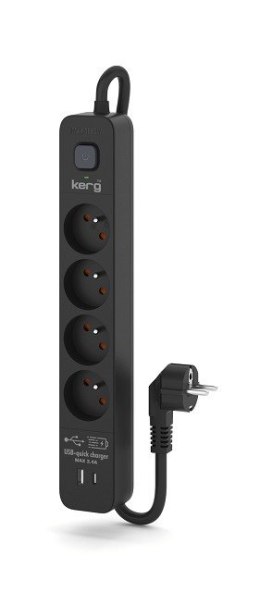 KERG Listwa zasilająca KERG z wyłącznikiem-4 gniazda USBC+USBA 16A 3m ; czarny