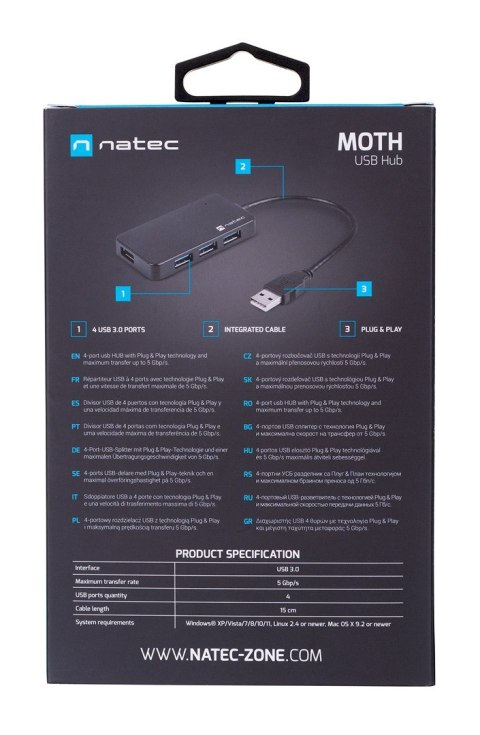 NATEC Hub NATEC Moth NHU-1342 (4x USB 3.0; kolor czarny)