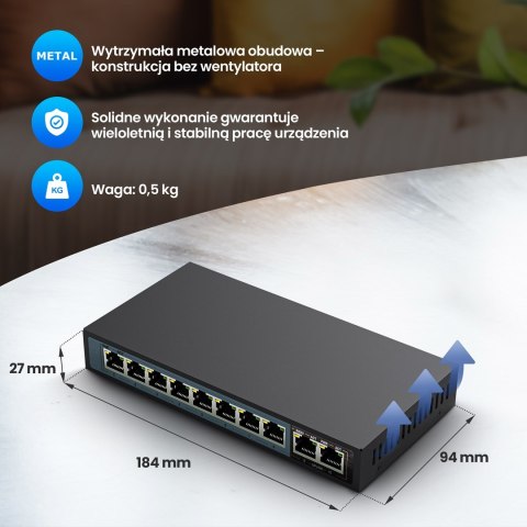 Extralink EXTRALINK CERES 8 PORTOWY SWITCH POE 48V 10/100MB 802.3AF 15,4W NA PORT
