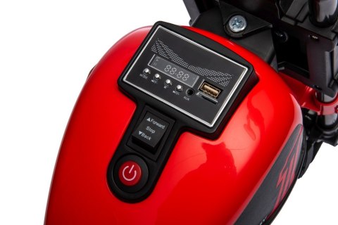 Motorek Chopper FASTER na akumulator dla dzieci Czerwony + Radio FM + Panel audio + LED