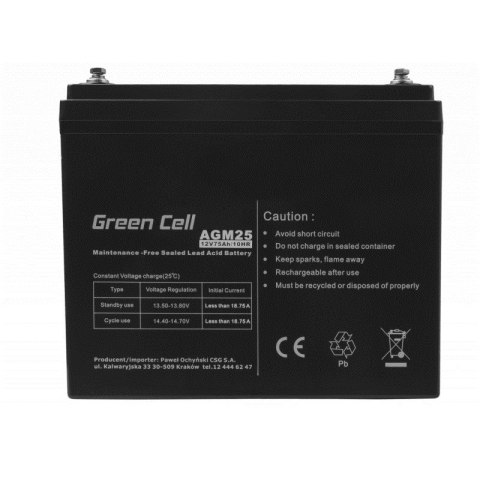 Green Cell GREEN CELL AKUMULATOR ŻELOWY AGM25 12V 75AH