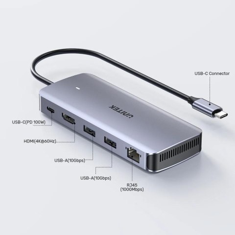 UNITEK UNITEK AKTYWNY HUB USB-C 10GBPS,M.2,HDMI, PD 100W