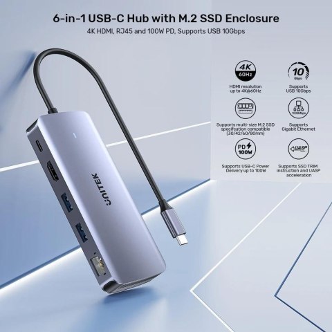 UNITEK UNITEK AKTYWNY HUB USB-C 10GBPS,M.2,HDMI, PD 100W