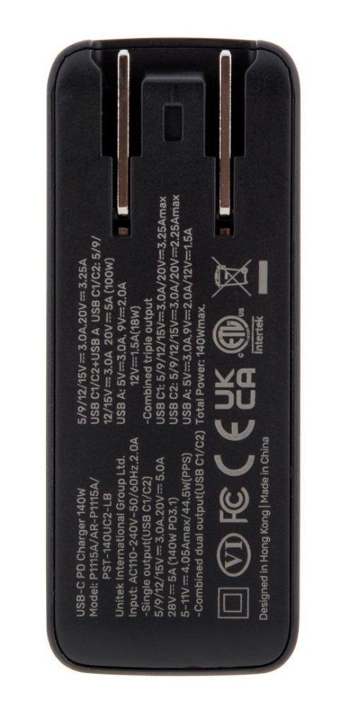 UNITEK UNITEK ŁADOWARKA GAN 2X USB-C, USB-A, 140W