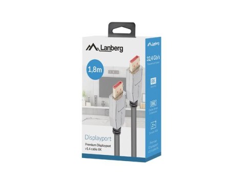 Lanberg LANBERG KABEL DISPLAYPORT M/M 20PIN V1.4 1.8M 8K CA-DPDP-20CU-0018-BK
