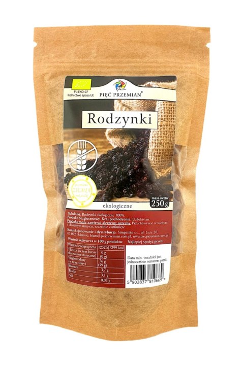 PIĘĆ PRZEMIAN Rodzynki bezglutenowe BIO 250g
