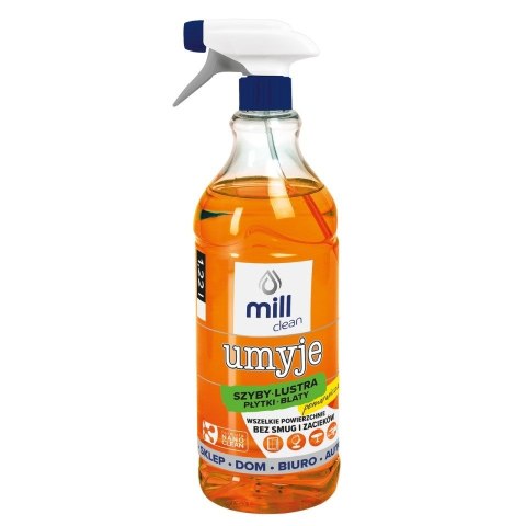 MILL CLEAN UMYJE Płyn do mycia szyb, luster, glazury o zapachu Pomarańczy 1,22l