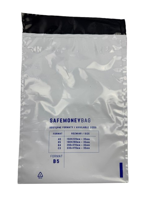 SAFEMONEYBAG Koperty bezpiecznie depozytowe biała B5 190mmx260mm+35mm 100 szt