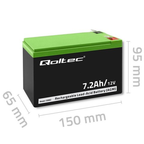 QOLTEC AKUMULATOR AGM 12V | 7.2AH | MAX 108A