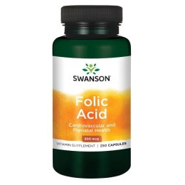 SWANSON Folic Acid 800mcg, 250kaps. - Kwas foliowy