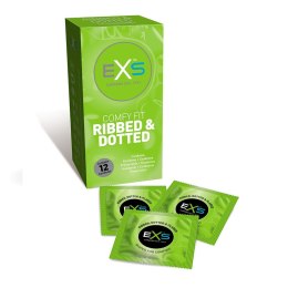 EXS Comfy Fit Ribbed & Dotted Condoms prążkowane prezerwatywy z wypustkami 12szt.