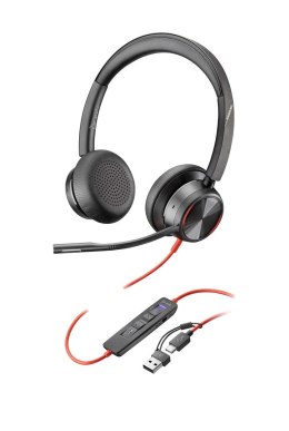 POLY Zestaw słuchawkowy Blackwire 8225 Stereo USB-C z certyfikatem Microsoft Teams + przejściówka USB-C/A