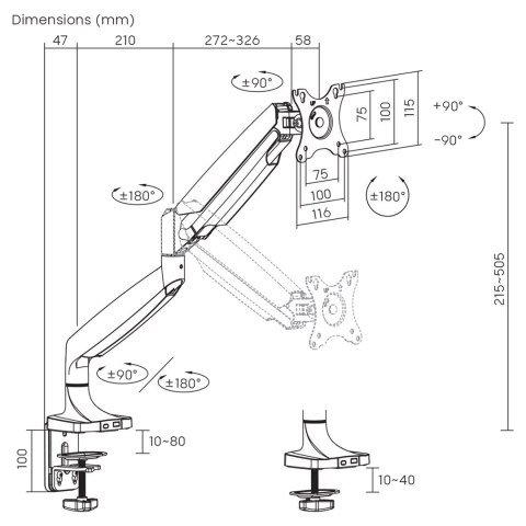 Uchwyt do monitora Maclean MC-969, podwójne ramię, ze sprężyną gazową, 17"-45", 16 kg,