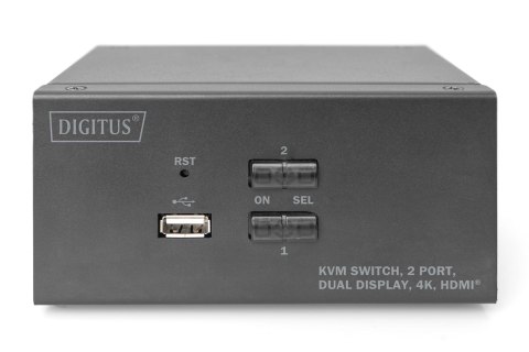 Digitus Przełącznik KVM, 2-portowy, podwójny wyświetlacz, 4K, HDMI®