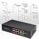 Qoltec Przełącznik sieciowy SWITCH FAST Ethernet PoE 8x RJ45 PoE 2x RJ45 Uplink 1x SFP | 120W | 1000 Mb/s