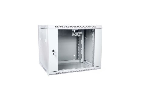 Szafa sieciowa wisząca 19" 9U rack 600x550, drzwi szyba, szary, dzielona, złożona, 60kg
