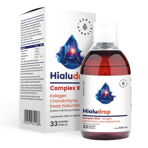 AURA HERBALS HialuDrop Complex KCH w płynie 500ml - Kolagen, Chondroityna, Kwas Hialuronowy