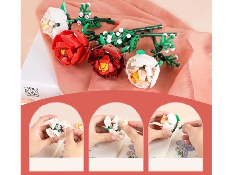 Klocki konstrukcyjne Kwiaty w wazonie BUKIET RÓŻ + wazon 818 ele ZA5760